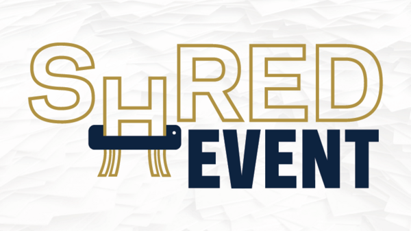 Shred Event graphic with the H in Shred being fed through a shredder.